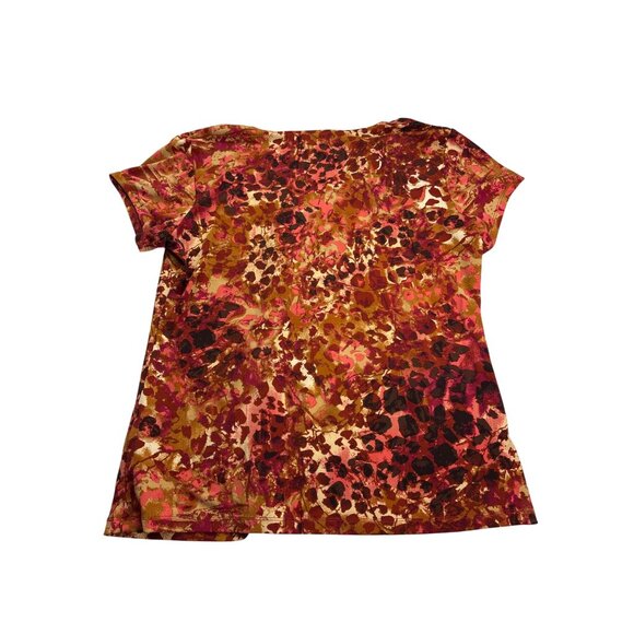 Ruby Rd. Womens Floral Short Sleeve Top Size M Pleated Abstract Autumn Fall - Picture 2 of 4